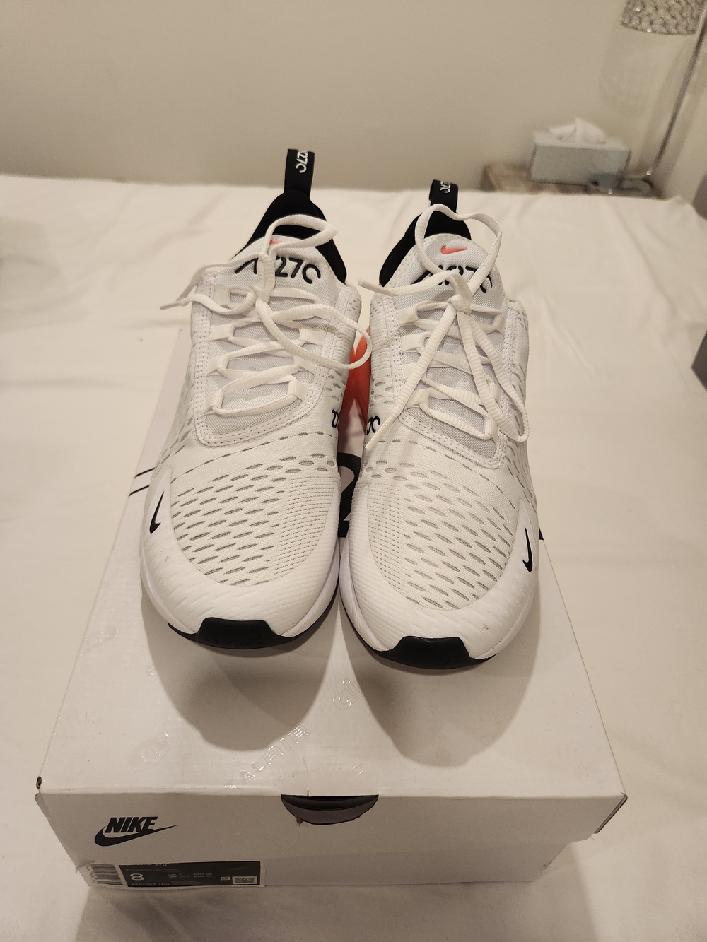 Nike White/Black with Orange Accent Air Max 270 Sneakers
